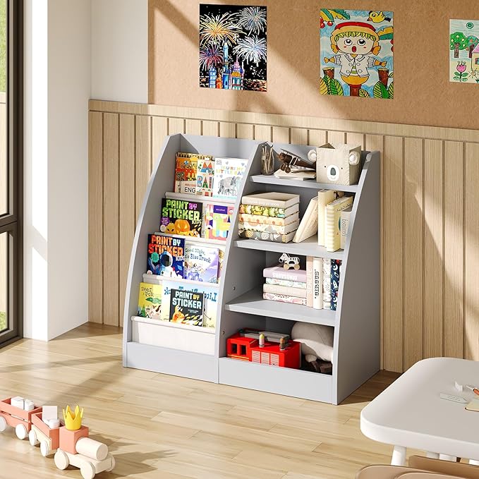 4 Tier Kids Bookshelf Set of 2, 4 Layer Sling Kids Book Shelf - Image 3