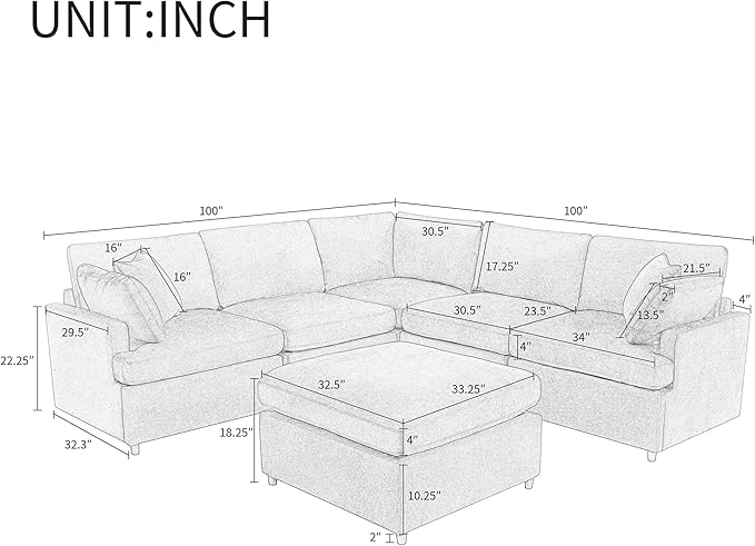 100 Inch U-Shaped Modular Convertible Sectional Sofa - Image 2