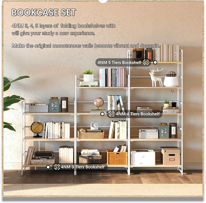 4NM No Assembly 5 Tiers Book Shelves, Living Room, Home Office - Image 5