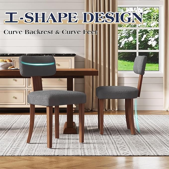 Farmhouse Chair Set of 4, Mid Century Modern Dining Chairs, Sherpa Upholstered - Image 4