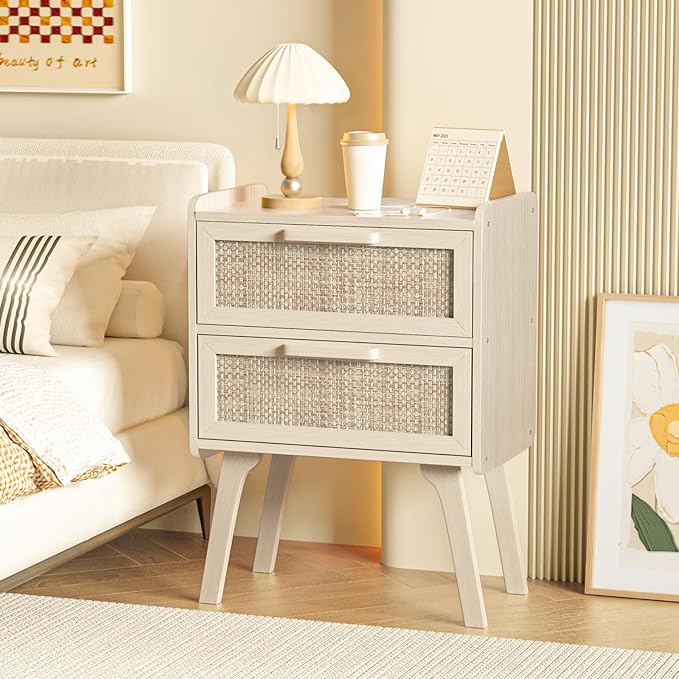 Lerliuo Rattan Nightstands Set of 2, Boho Night Stand - Image 6