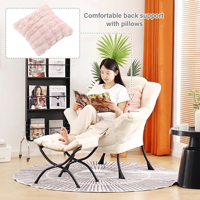 Lazy Chair with Ottoman, Modern Lounge Accent Chair with Armrests and a Throw - Image 4