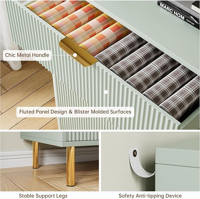Green Dresser, Modern 3 Drawer Dresser - Image 6
