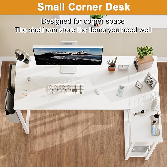 L Shaped Computer Desk with Reversible Shelves, 47 Inch Small Corner Desk with - Image 5