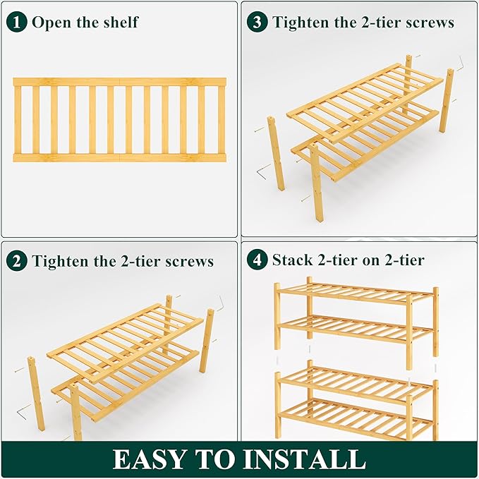 Smiry Shoe Rack, 4 Tier Bamboo Shoe Organizer, Stackable Free Standing Wooden - Image 6