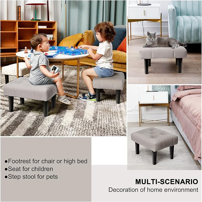 HOUCHICS Small Footstool Ottoman, Velvet Soft Footrest Ottoman - Image 5