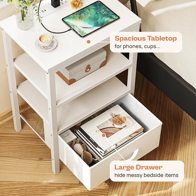 SUPERJARE Nightstand with Charging Station, Bed Side Table with Adjustable - Image 6
