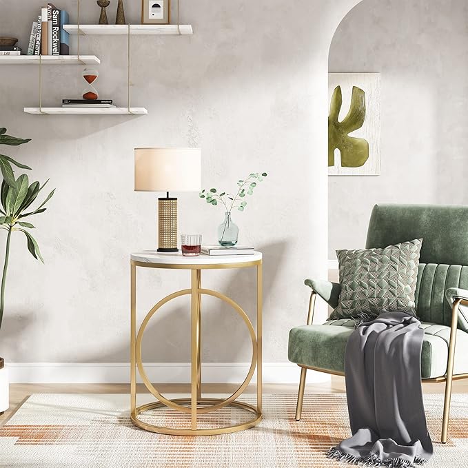 Tribesigns Round End Table for Living Room Set of 2, Modern Marble Side Table - Image 7