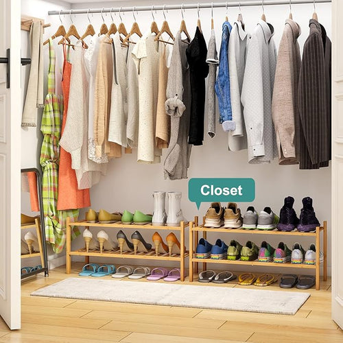2-Tier Bamboo Shoe Rack for Entryway, Bamboo Wood Shoe Organizer for Hallway - Image 2