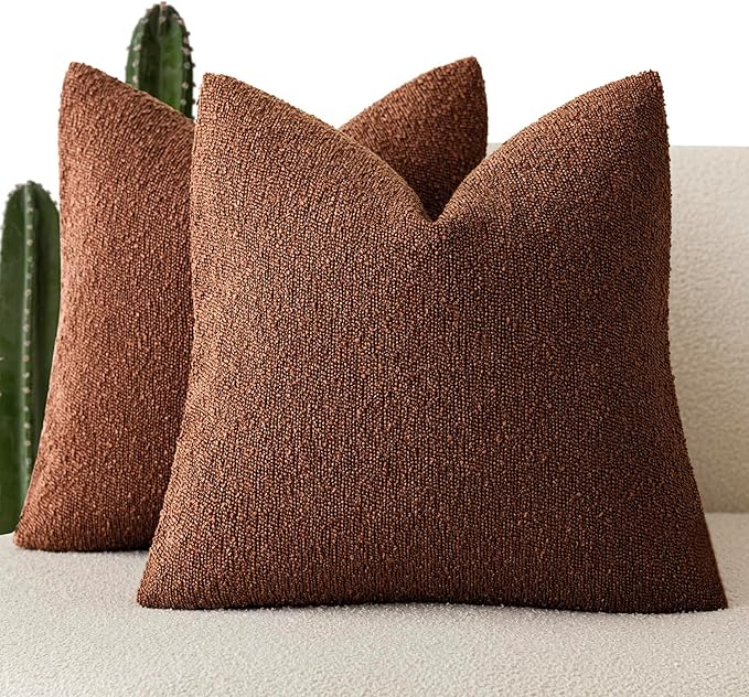 Foindtower Pack of 2 Textured Boucle Throw Pillow Covers Accent Solid Pillow by Foindtower