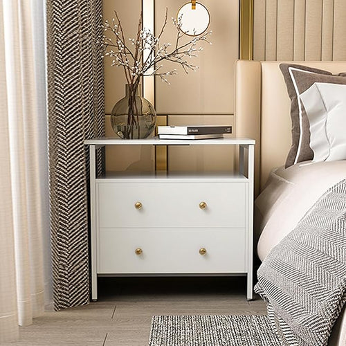 27 inch Wide Nightstand with Charging Station, Bedside Table with Open Shelf - Image 2