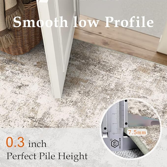 2x3 Washable Area Rug Brown Grey Neutral Abstract Entryway Kitchen Non Slip Low - Image 7