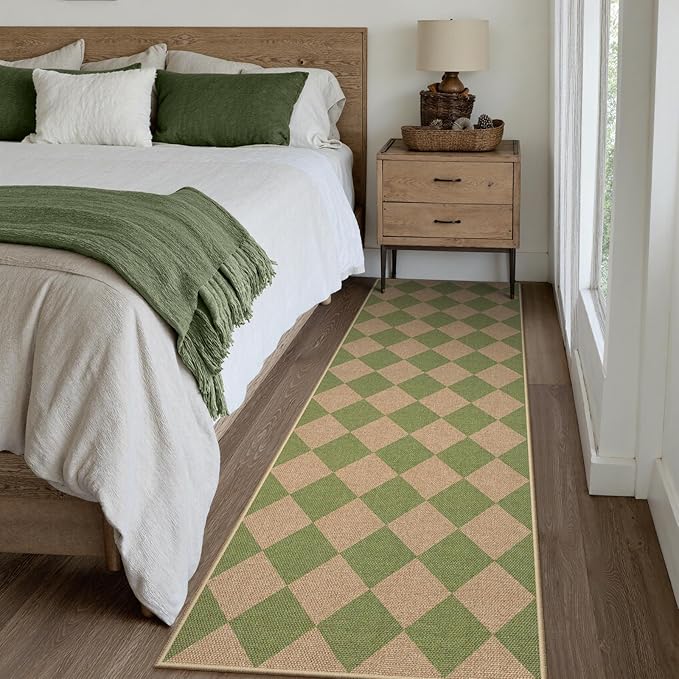 Lahome Checkered Green Runner Rug, 2x8 Carpet Runners - Image 6