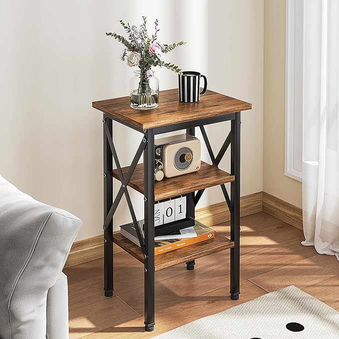 VECELO End Table, Bedside Table, X-Design Reinforced Nightstands, Side Table - Image 2