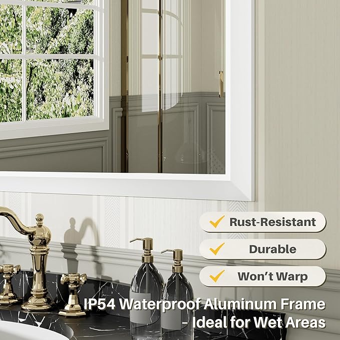 48x32 Inch White Bathroom Mirror - Image 3