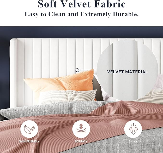 Allewie Queen Size Velvet Bed Frame/Vertical Channel Tufted Wingback - Image 5