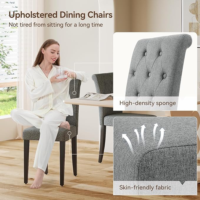 Upholstered Dining Chairs Set of 4, Button Tufted Parsons Dining Chair - Image 4
