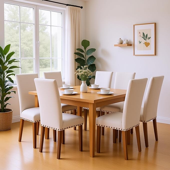 Set of 4 Beige Upholstered Dining Chairs – Farmhouse Kitchen Chairs - Image 6