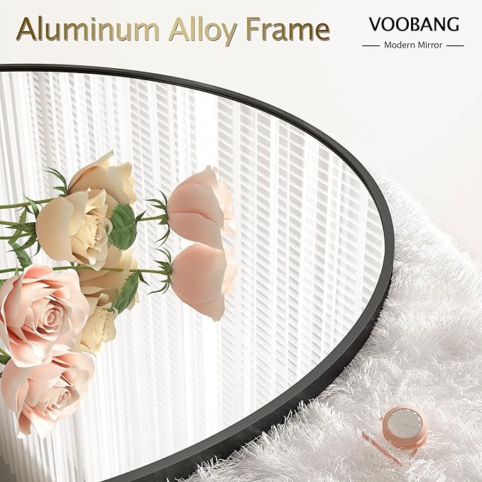 Round Mirror 36" Black Wall Mounted Circle Mirrors Vanity Mirror - Image 2