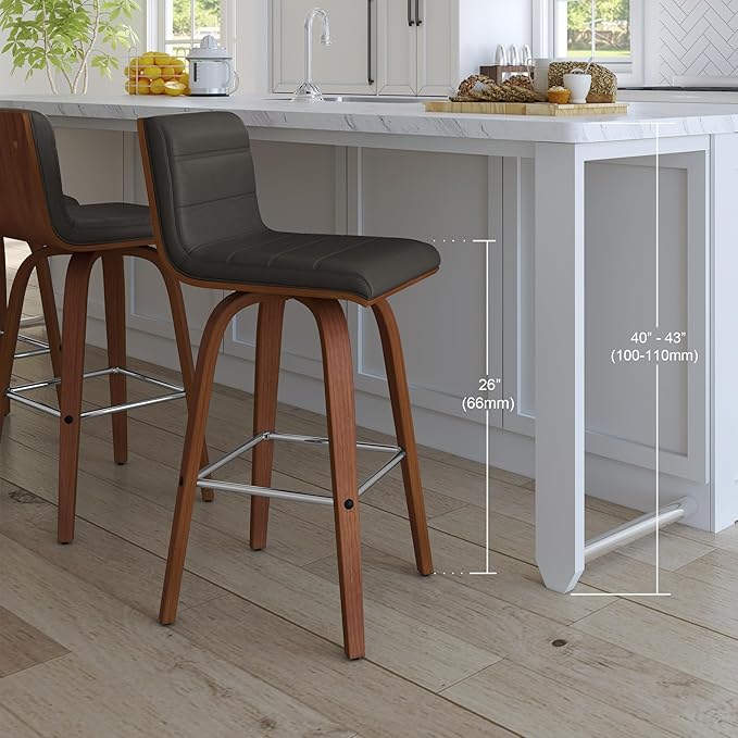 Armen Living Vienna 26" Counter Height Swivel Grey Faux Leather and Walnut Wood - Image 14