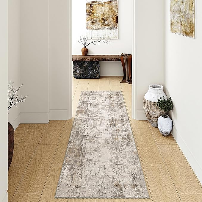 3x8 Washable Runner Rug Brown Grey Neutral Abstract Hallway Kitchen Living Room - Image 4