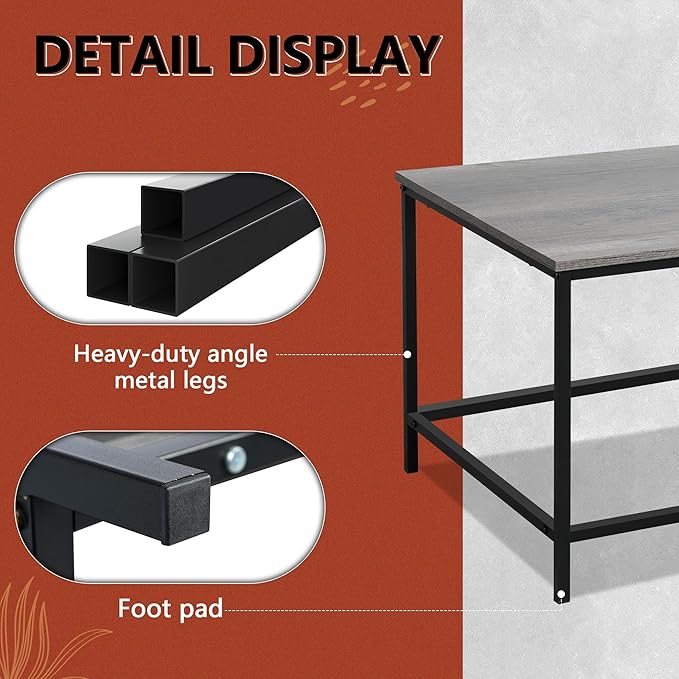 SENIG Small Coffee Table, Modern Industrial Style Rectangular Coffee Table - Image 6