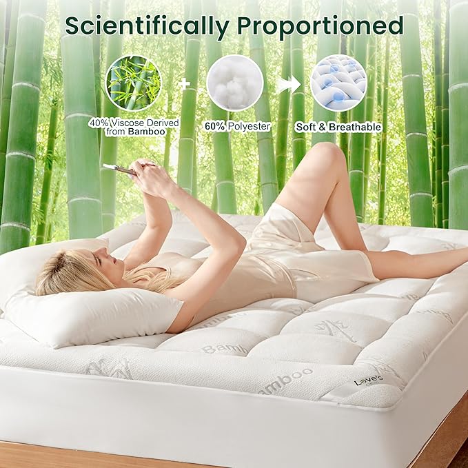 Love's cabin Twin Mattress Topper, Rayon Derived from Bamboo, 900 GSM - Image 4