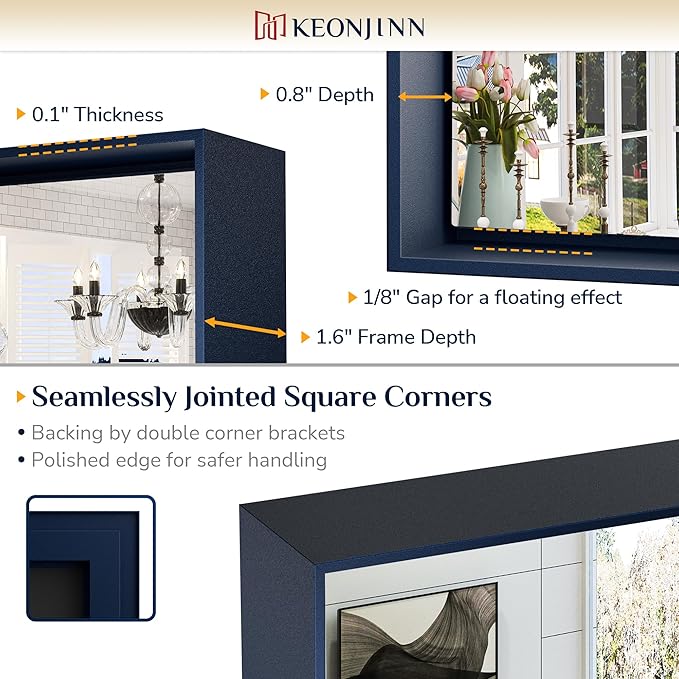 Keonjinn Blue Bathroom Mirror 40 x 30 Inch, Metal Frame Rectangular Wall Mirror - Image 3