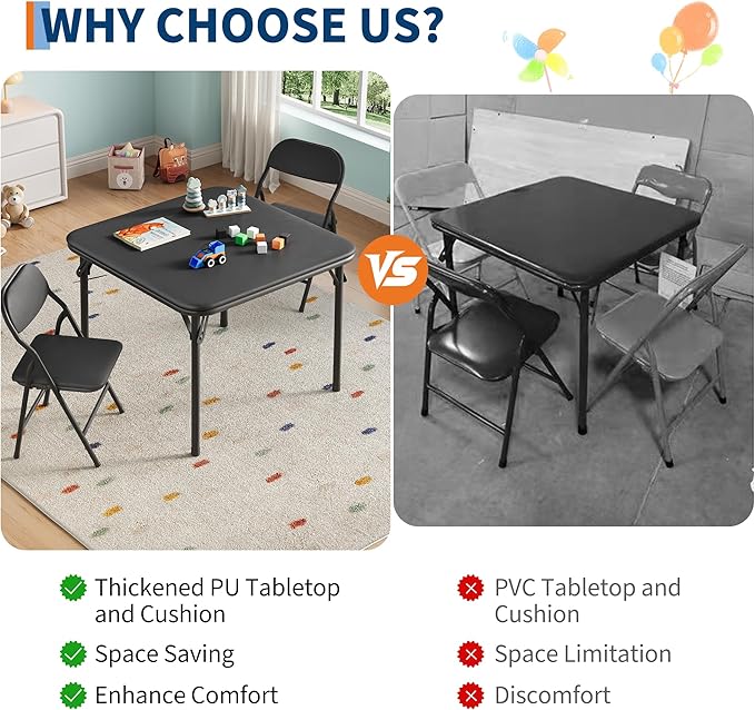 GarveeHome 3-Piece Kids Folding Table and Chairs Set, Toddlers Children's - Image 5