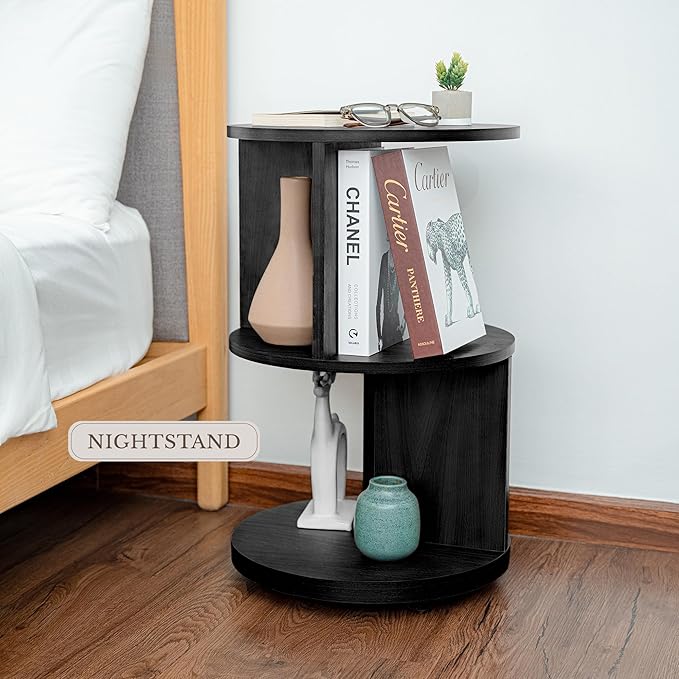KAYMILY Living Room Side Table, Office Round Bookshelf End Table, Bedroom Mid - Image 8