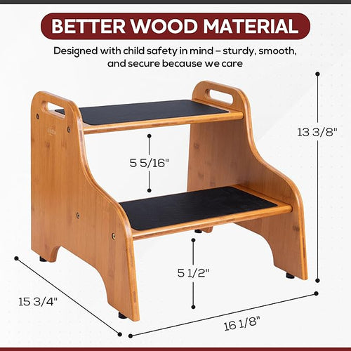 2-Step Wooden Step Stool for Adults & Kids – Non-Slip Bed, and Closet Use – - Image 2