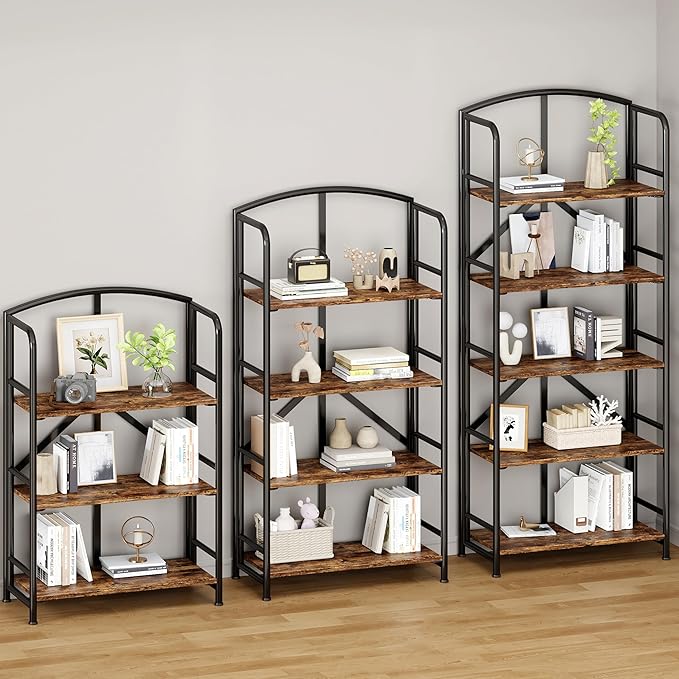 No-Assembly Folding Gold Bookshelf Storage Shelves 5 Tiers Vintage - Image 5