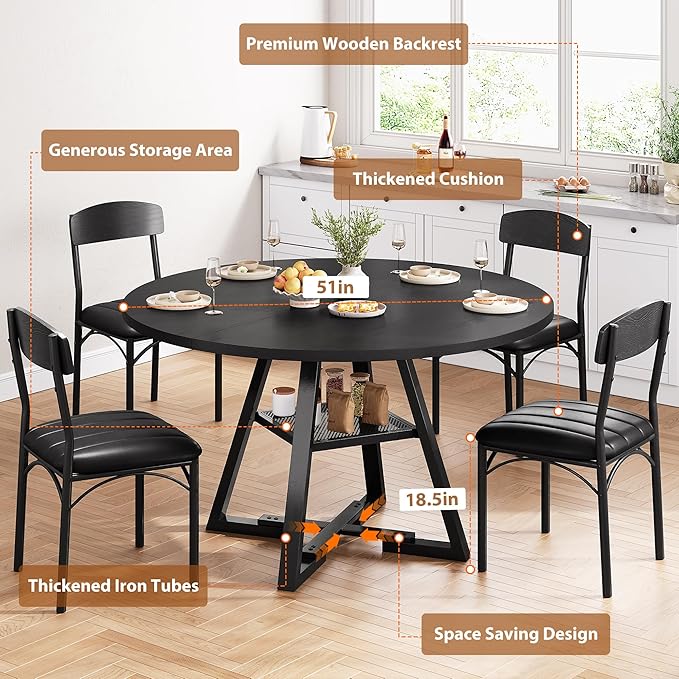51‘’ Round Dining Table Set for 4, Kitchen Table and Chairs for 4, Circle Table - Image 4