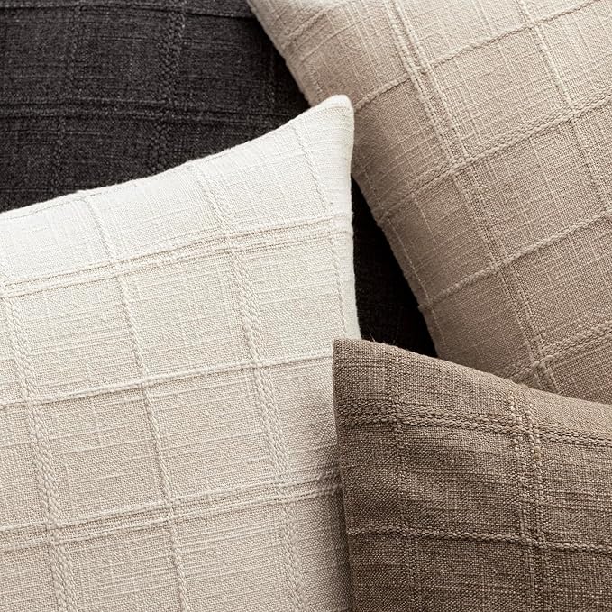 Foindtower Set of 2 Decorative Linen Check Throw Pillow Covers Neutral Long - Image 4