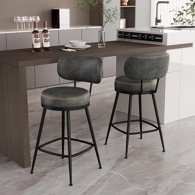 Counter Height Bar Stools, Faux Leather Kitchen Counter Stools - Image 7