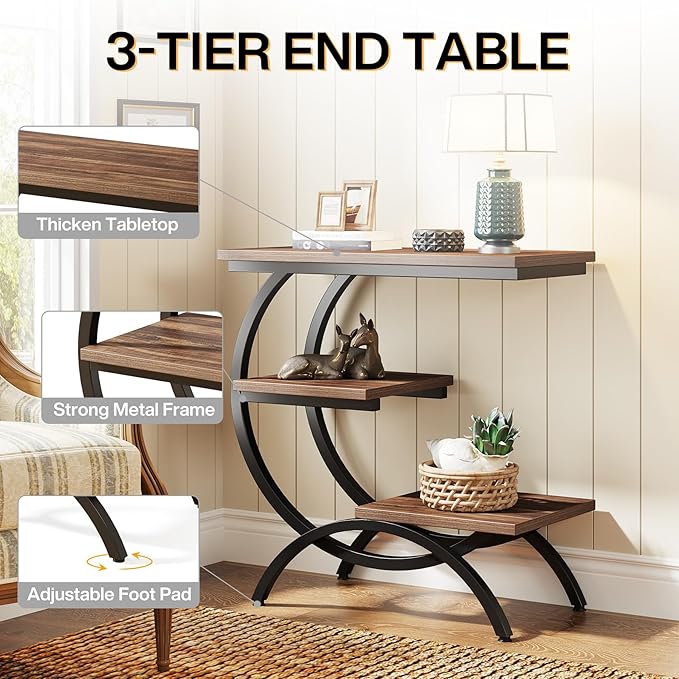 Tribesigns C-Shaped End Table, Industrial 3-Tier Small Side Table - Image 8