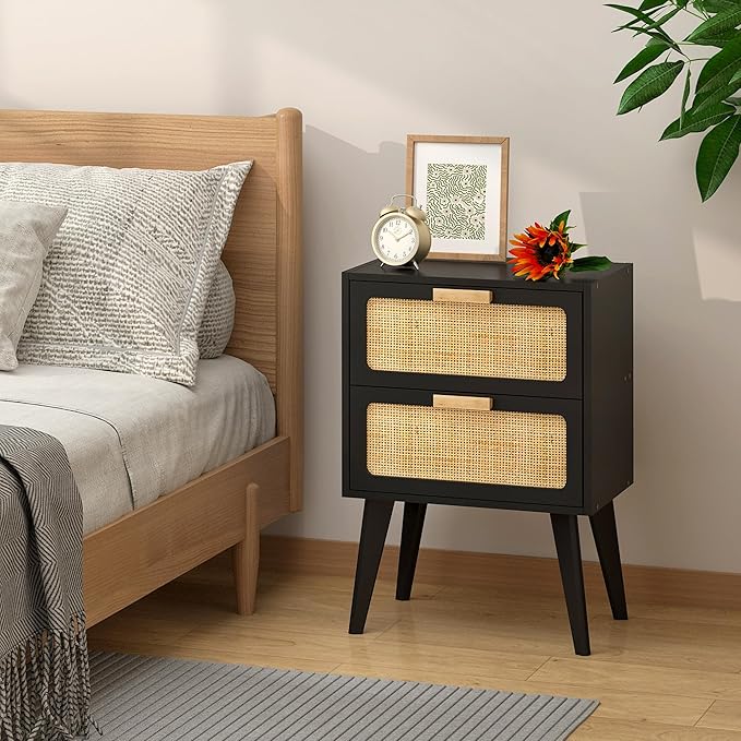 Rattan Nightstand, Wood End Table, Side Table - Image 6
