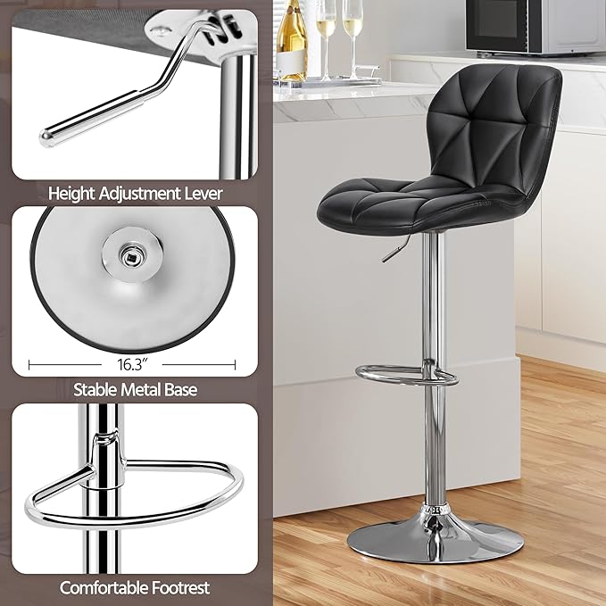 Yaheetech Bar Stools Set of 4, Adjustable PU Leather Swivel Barstools, Modern - Image 7