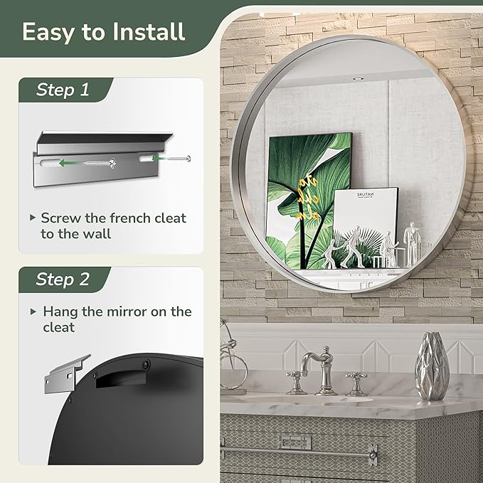 TokeShimi Round Mirror 36 Inch Brushed Silver Round Bathroom Mirror - Image 6