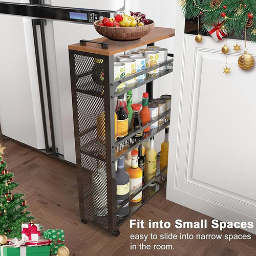 2025 New, Slim Kitchen Storage Cart, 3-Tier Metal Rolling Utility Cart Mesh - Image 2