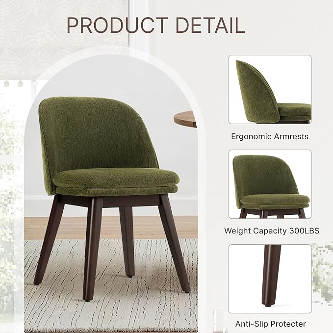 Wooden Dining Chairs Set of 4, Fabric Upholstered Modern Dining Room Chairs - Image 5