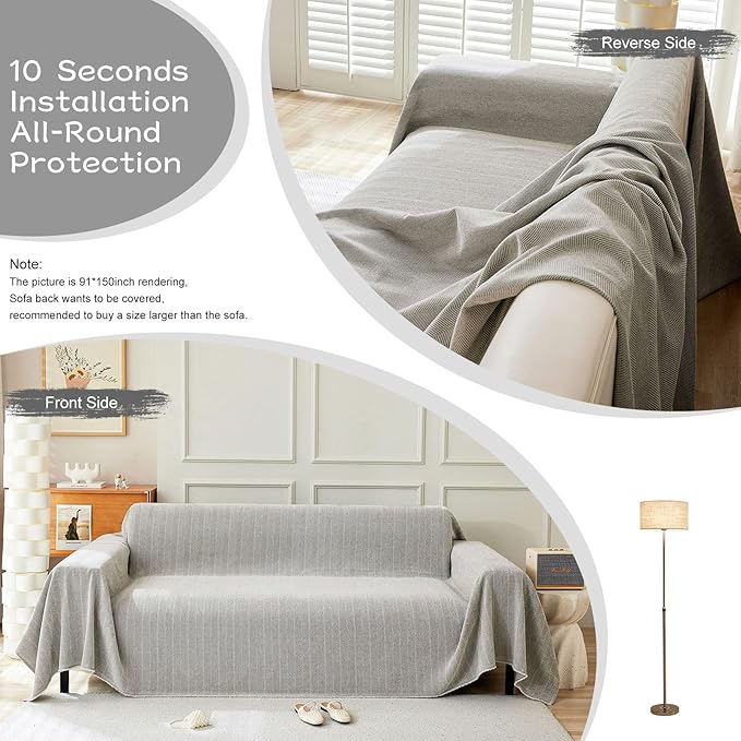 STACYPIK Silver Gray Chenille Sofa Covers, Herringbone Jacquard Sectional Couch - Image 3