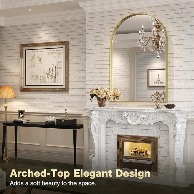 Brightify Arched Mirror, 30 x 40 Inch Gold Arch Mirror, Metal Frame Wall Mirror - Image 3