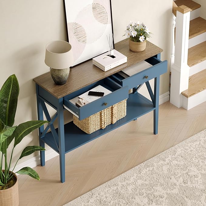 ChooChoo Console Table with Drawers, Narrow Wood Accent Sofa Table Entryway - Image 4