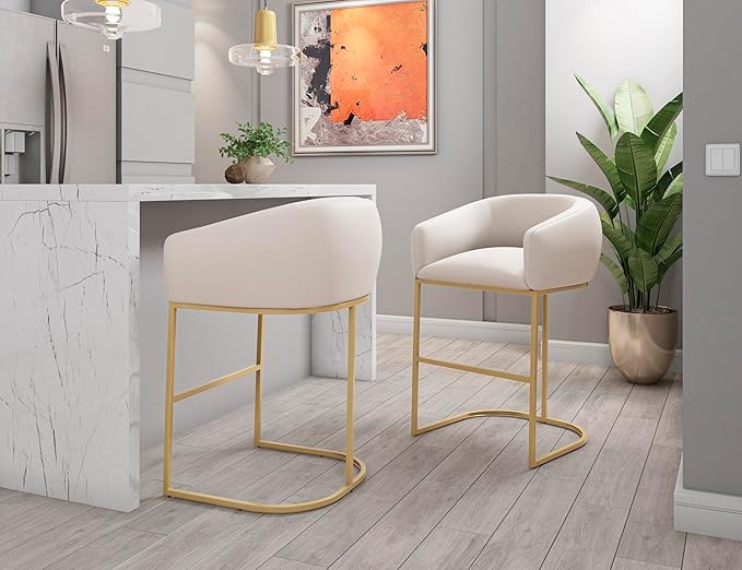 Manhattan Comfort Louvre 30 Inch Mid Century Modern Counter Height Bar Stools - Image 2