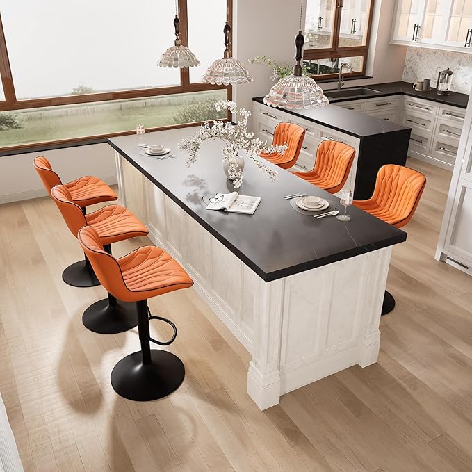 YOUNIKE 3 Orange Bar Stools Modern Swivel Counter Height Bar Chair - Image 8