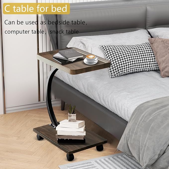 C Table End Table, 360°Swivel TV Tray Table - Image 7