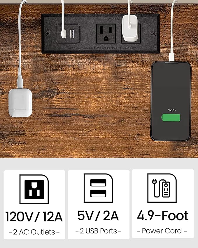 TUTOTAK End Table with Charging Station, Side Table with USB Ports and Outlets - Image 7