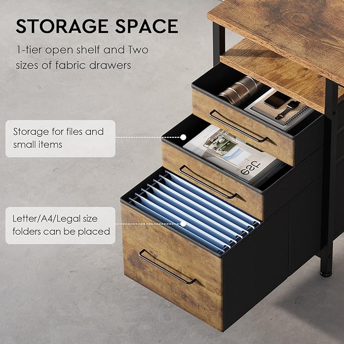 Ｍａｉｈａｉｌ 59" Computer Desk with 3 Fabric Drawers and Wooden Shelves - Image 4