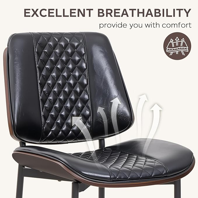 Dining Chairs Set of 2, Upholstered PU Leather Armless Chair, Mid Century - Image 4